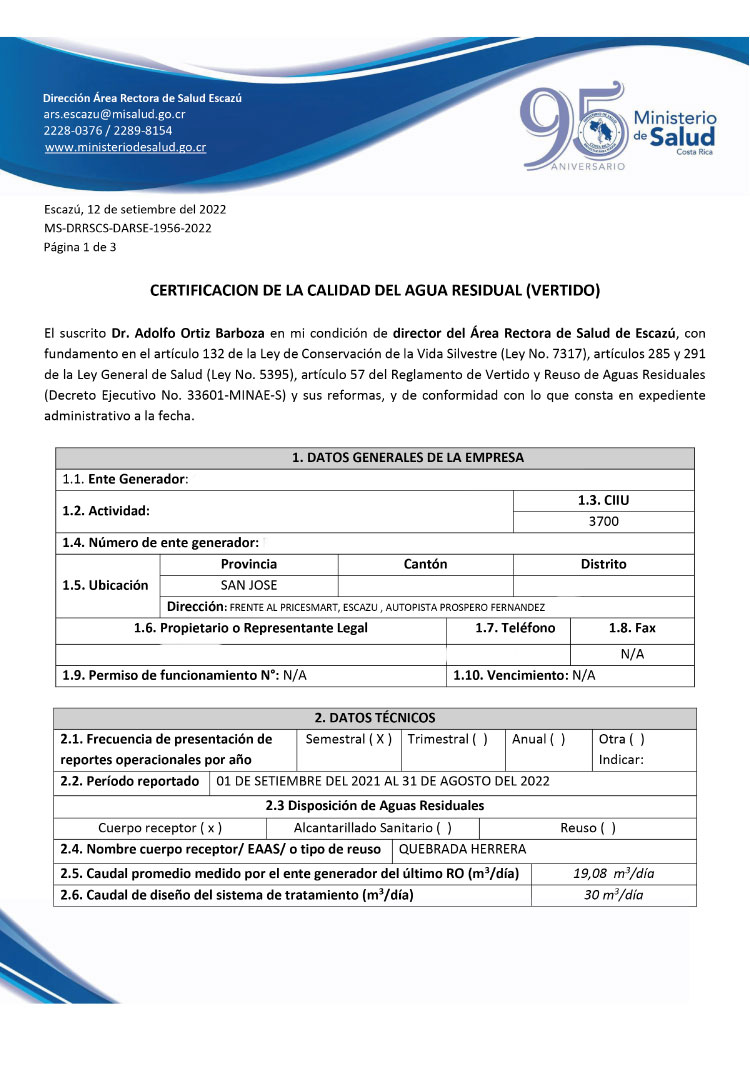 water clean Tramitamos el reporte operacional, el certificado de calidad del agua y el permiso de vertido